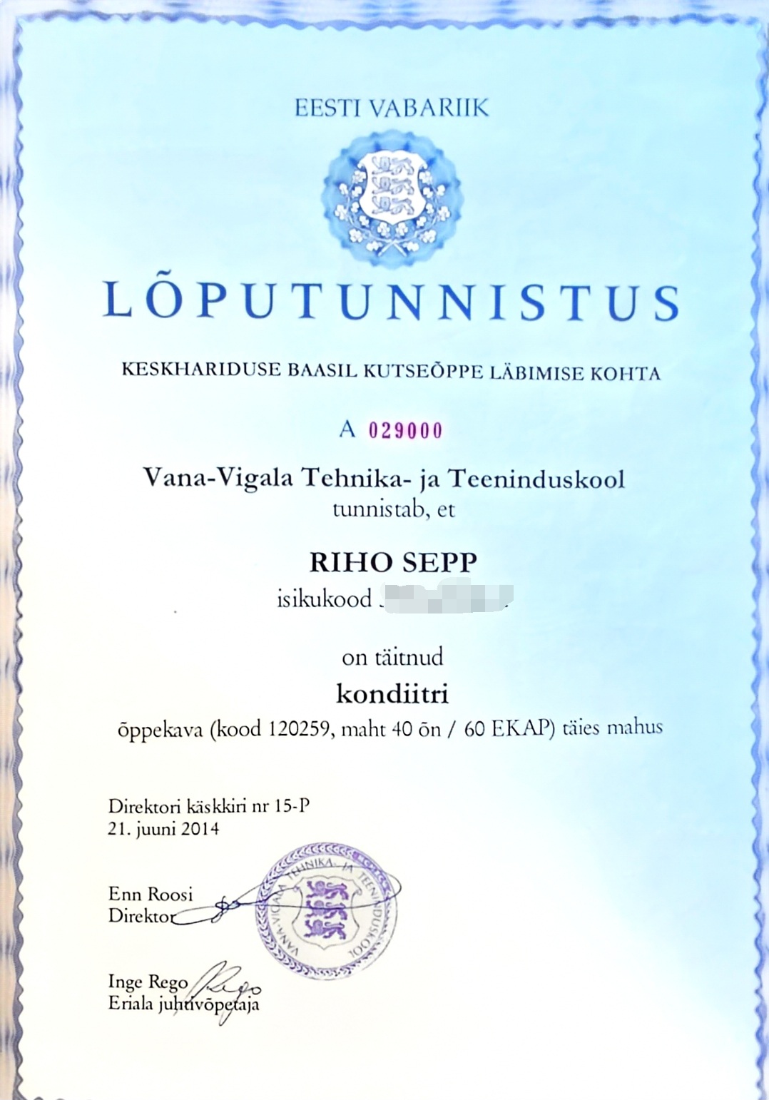 Kondiitri lõputunnistus